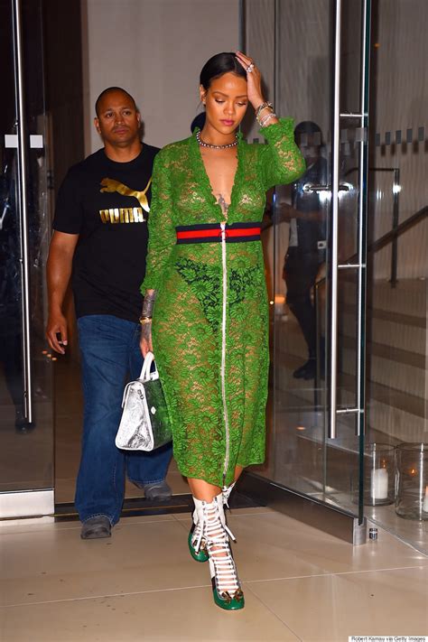 rihanna green gucci dress|Rihanna fashion styles.